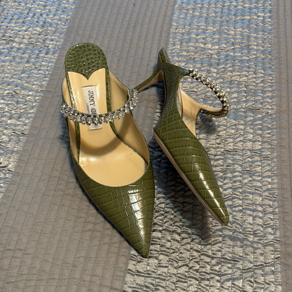 Jimmy Choo Bing 42 heel lizard croc 65mm green rare